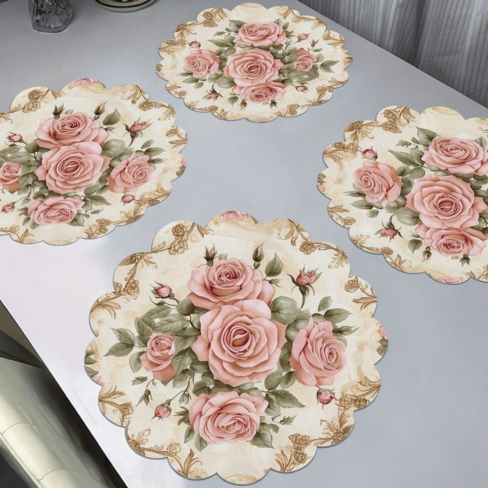 Linen Table Runner - プリント柄のリネン製プレースマット、レーストリム付き、ダイニングテーブル用、耐熱性、モダンなデザイン、キッチンアクセサリー、家庭用・レストラン用テーブルパッド。