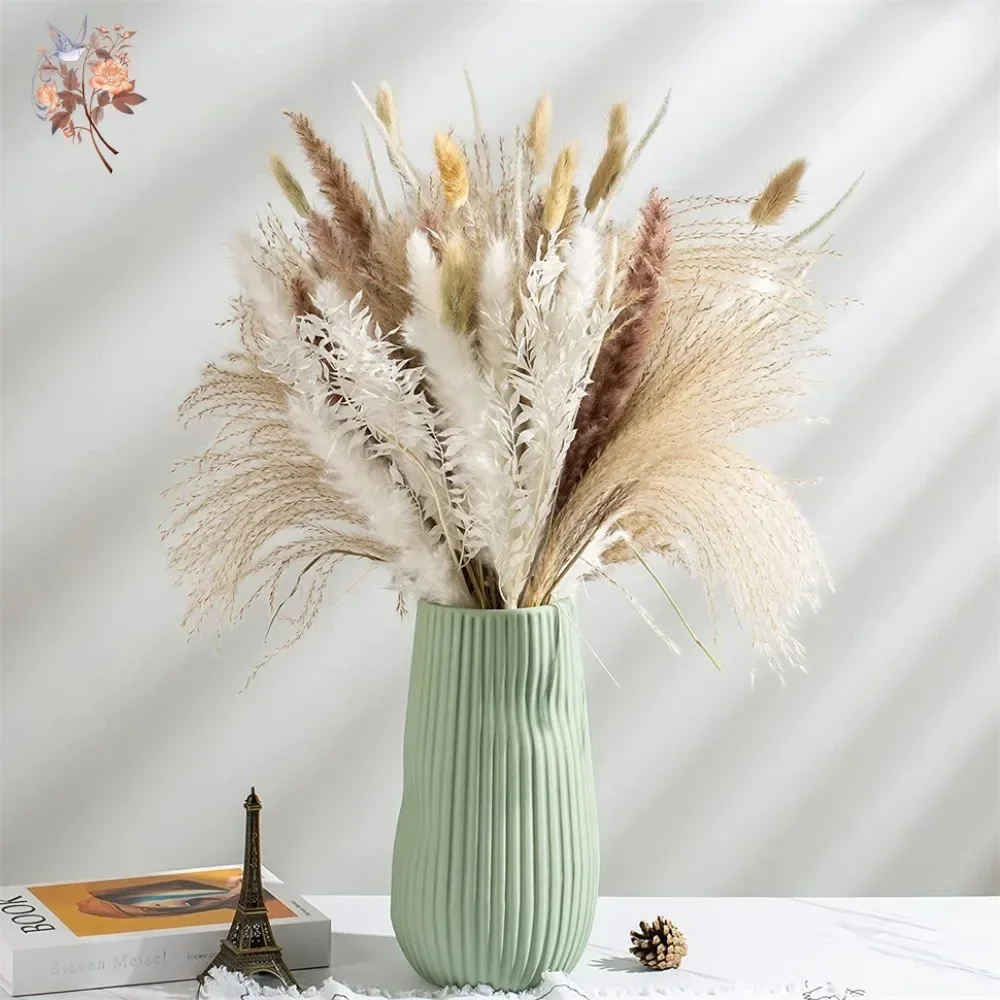 Pampas Grass Decor - 88本の天然ふわふわドライパンパスグラス装飾花束、北欧風ホームベースフィラー、バニーテール、ウェディングテーブルセンターピース