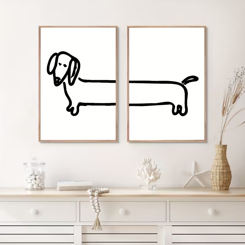 Home Decor Theme - 2 個モダンなダックスフント面白い犬ウォールアートプリントキャンバス絵画ポスター画像リビングルーム、寝室の家の装飾用