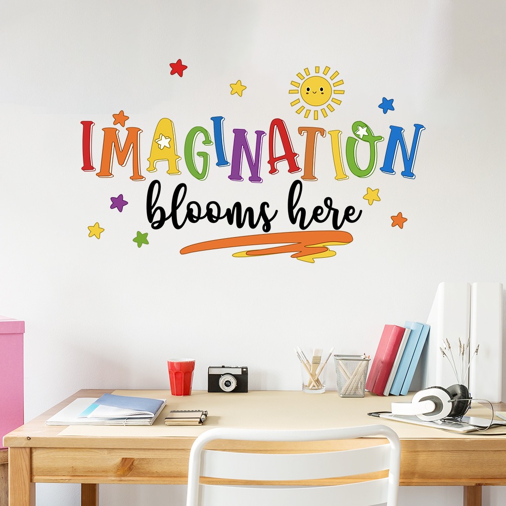 Home Decor Indonesia - 子供部屋の装飾用のカラフルな英語のフレーズのウォールステッカー、子供部屋に適した粘着性のウォールステッカー
