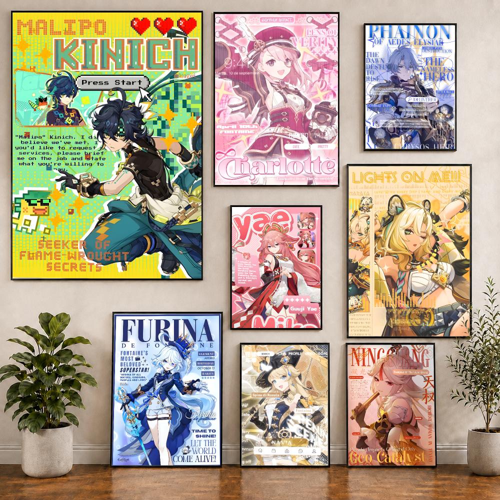 Home Decor Magazine - 原神（Genshin）雑誌風ポスター クリエイティブな室内装飾アートワーク＆モダンなホームデコレーション