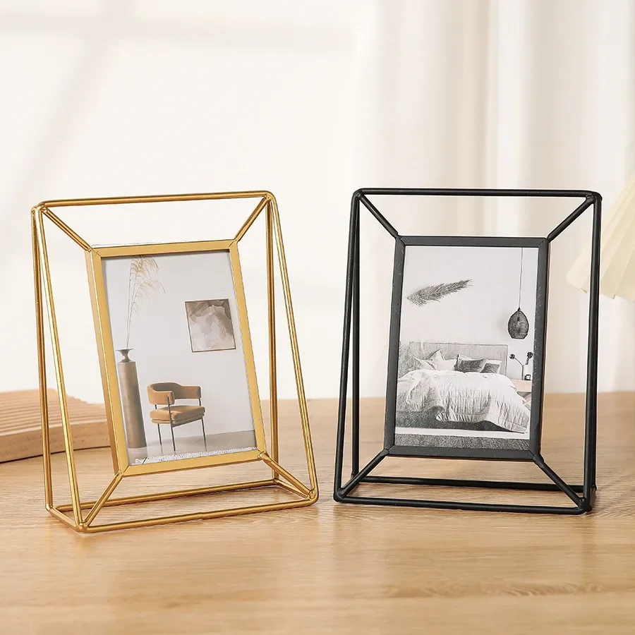 Bamboo Photo Frame - 長方形の金属製写真立て、クリエイティブな卓上装飾、スタイリッシュなテーブルトップアート作品ホルダー、インテリア、6インチと8インチ。