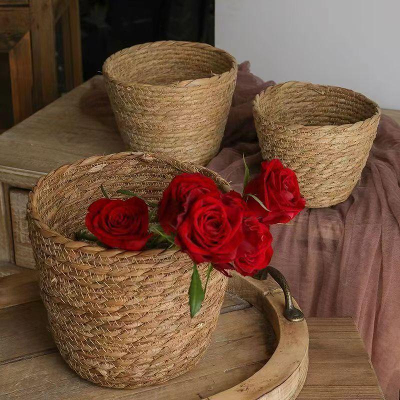 籐バスケットフラワーポットわら草プランター庭のテラス用天然手 - Rattan Plant Basket のレビューと価格