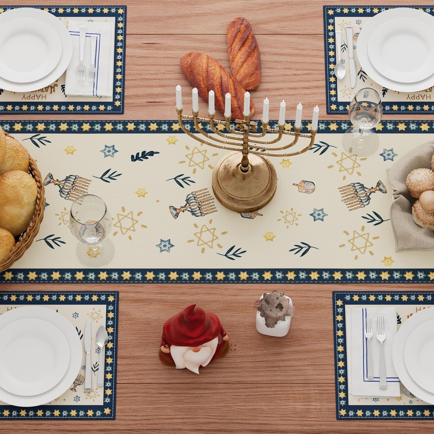 ハヌカハヌカメノーラ六芒星テーブルランナー ユダヤ人の祝日の - Linen Table Runner のレビューと価格
