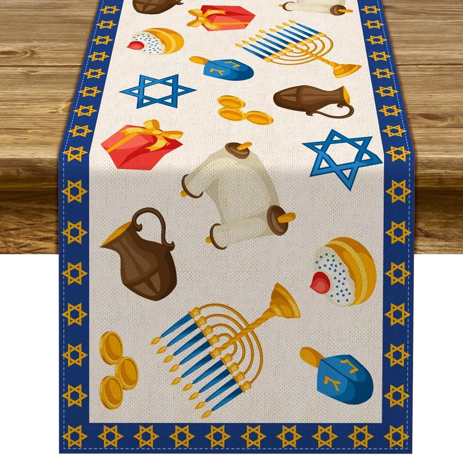 ハヌカのリネン製テーブルランナー、パーティー用テーブルデコレ - Linen Table Runner のレビューと価格
