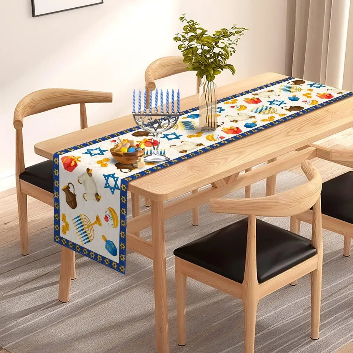 ハヌカのリネン製テーブルランナー、パーティー用テーブルデコレ - Linen Table Runner のレビューと価格