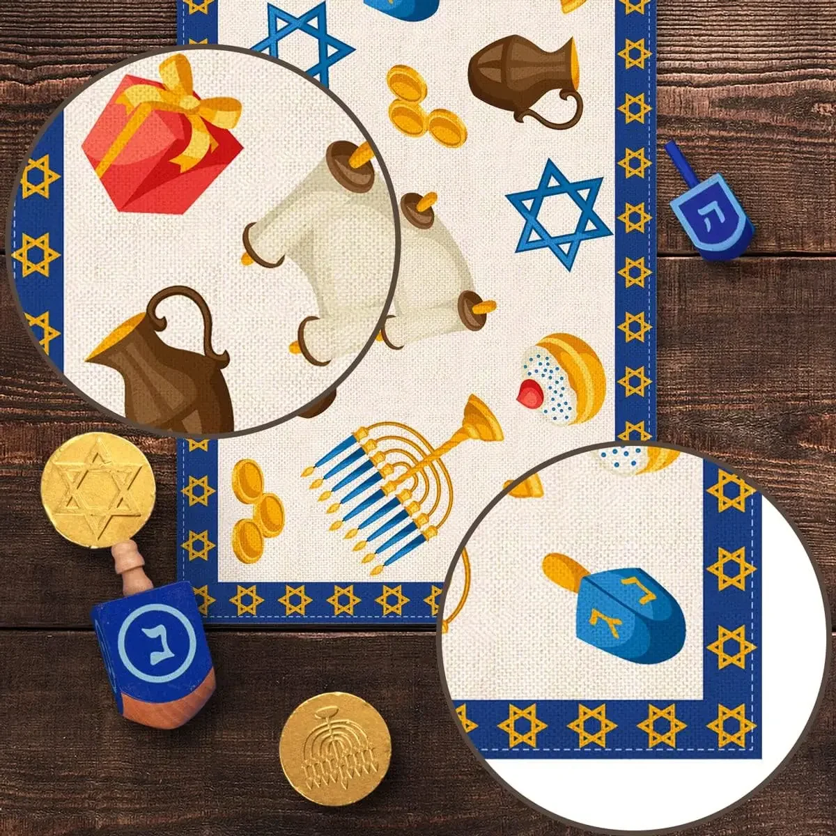 ハヌカのリネン製テーブルランナー、パーティー用テーブルデコレ - Linen Table Runner のレビューと価格