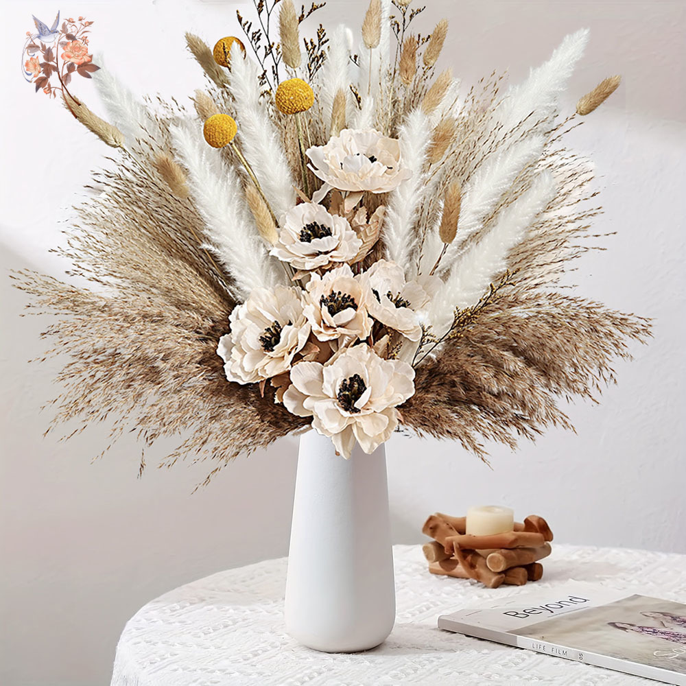 55 個造花花束ふわふわススキミックス偽牡丹モダンラグジュア - Pampas Grass Decor のレビューと価格
