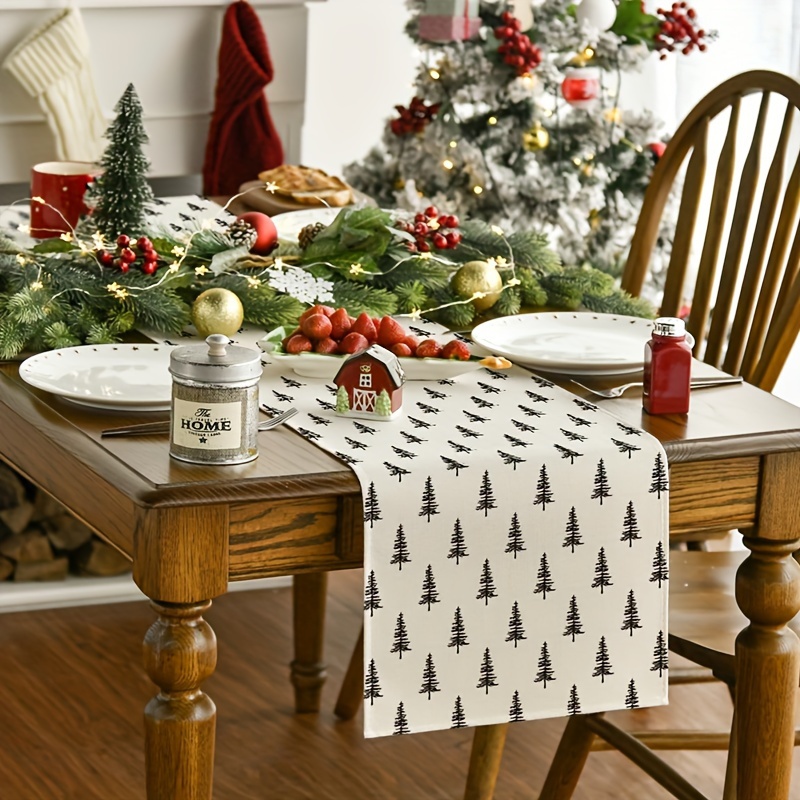 シンプルなクリスマスツリーテーブルランナー、流行のホットアイ - Linen Table Runner のレビューと価格