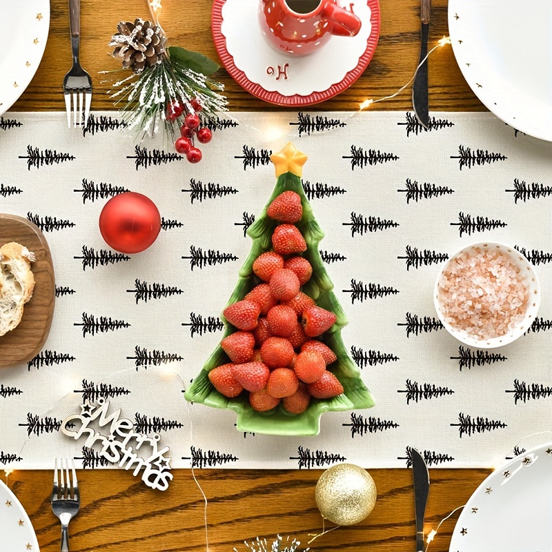 シンプルなクリスマスツリーテーブルランナー、流行のホットアイ - Linen Table Runner のレビューと価格