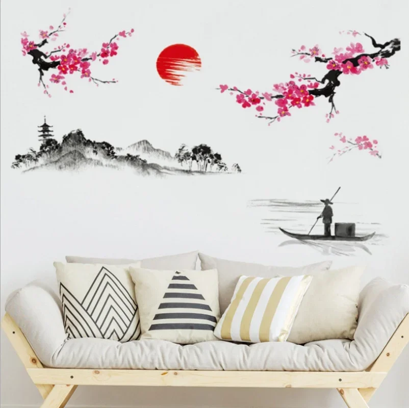 中国風の桜日本のピンクの桜の木の装飾壁画デカールウォールステ - Home Decor Indonesia のレビューと価格