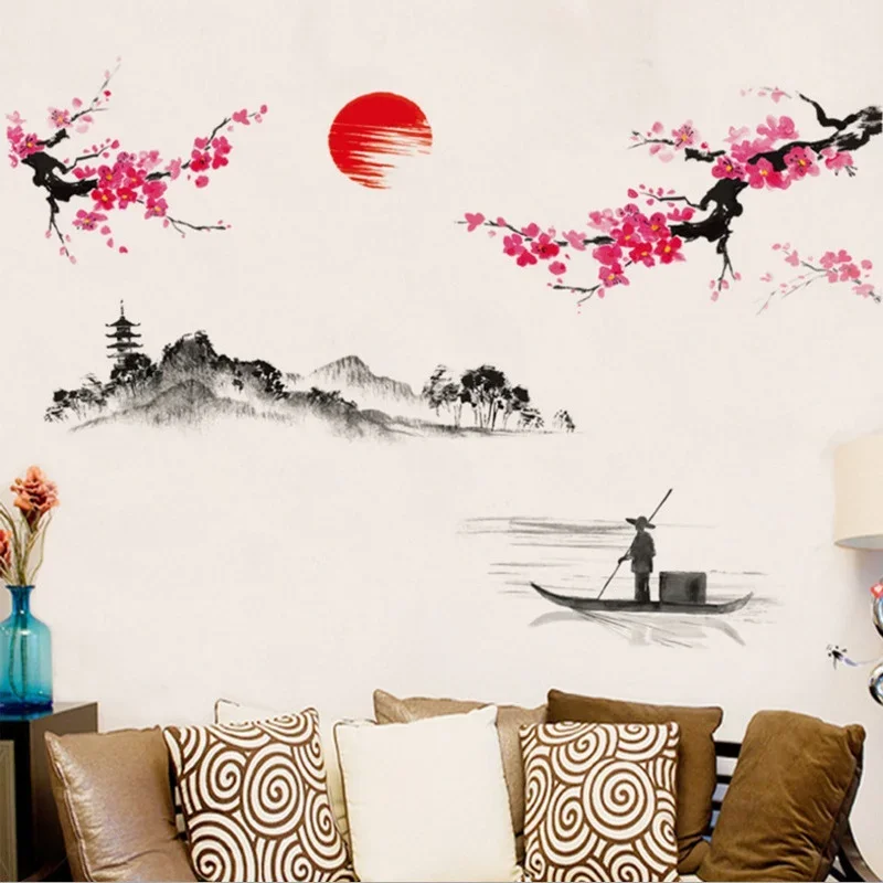 中国風の桜日本のピンクの桜の木の装飾壁画デカールウォールステ - Home Decor Indonesia のレビューと価格