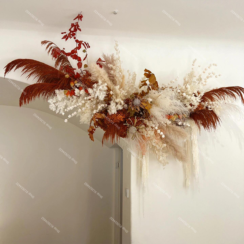 パンパスグラス、造花のバラ、ヤシの葉、DIY用、ウェディング - Pampas Grass Decor のレビューと価格