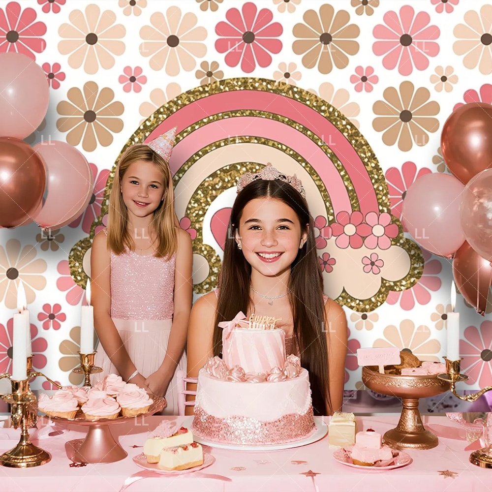 ボヘミアン風の虹色の背景幕。男の子と女の子の誕生日パーティー - Pampas Grass Decor のレビューと価格