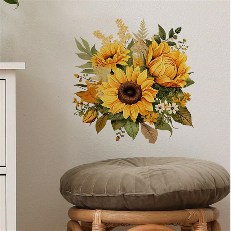 自己粘着色の黄色のヒマワリの花の壁のステッカー寝室リビングル - Home Decor Indonesia のレビューと価格